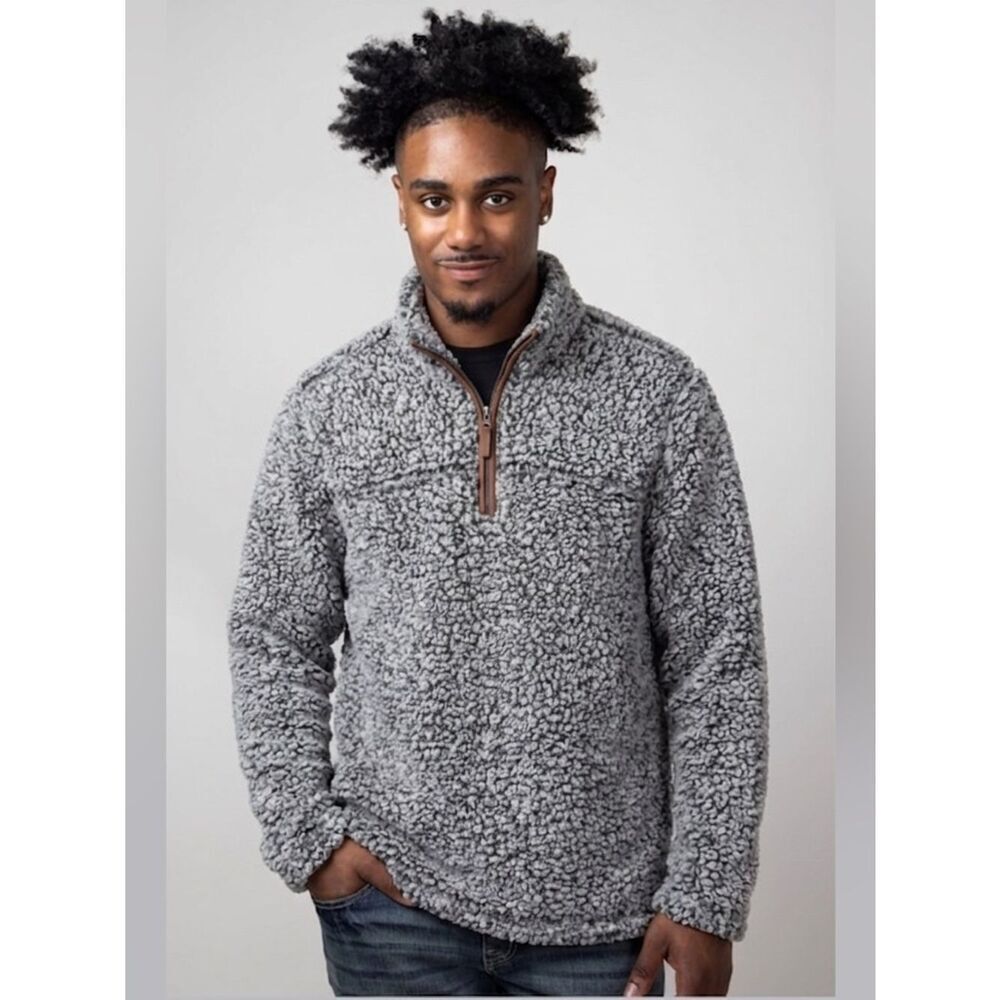 Alpine Sherpa Men's S Gray Teddy Fleece Quarter Zip Pullover Jacket Pockets